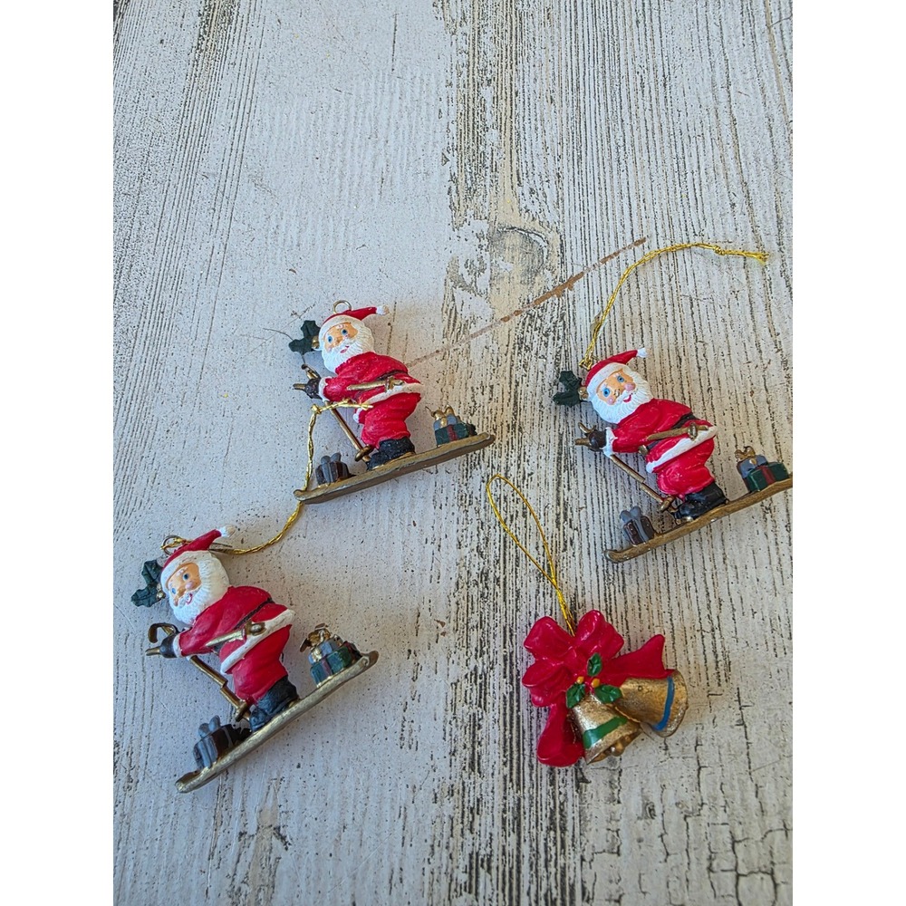 Mini Santa skier skiing ornament Xmas‎ bell tree